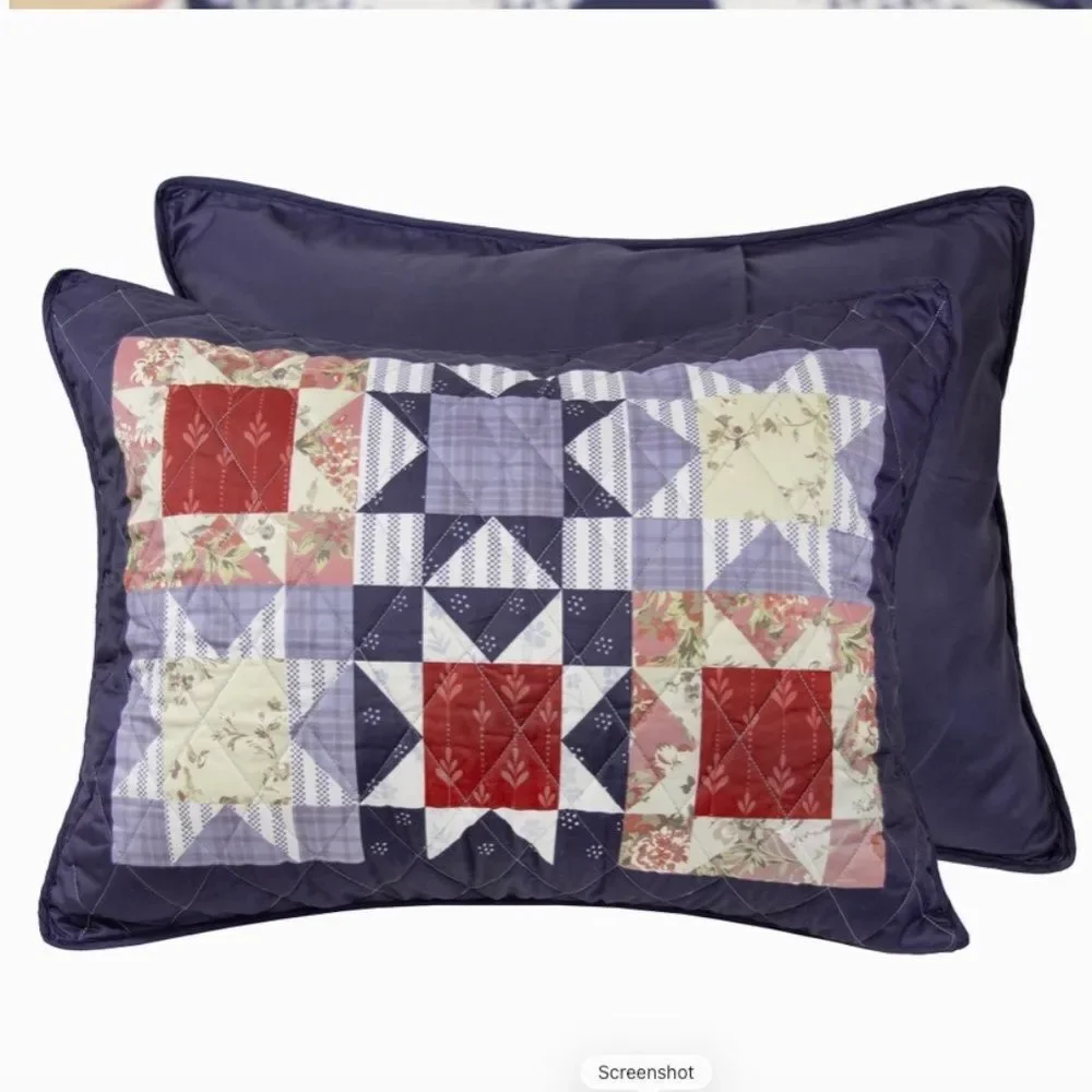 Farmhouse Cottage County Fair Printed Queen Size Quilt Set Patchwork Americana